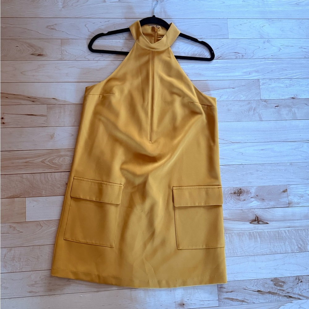 Anthropologie Mustard Halter Mini Dress